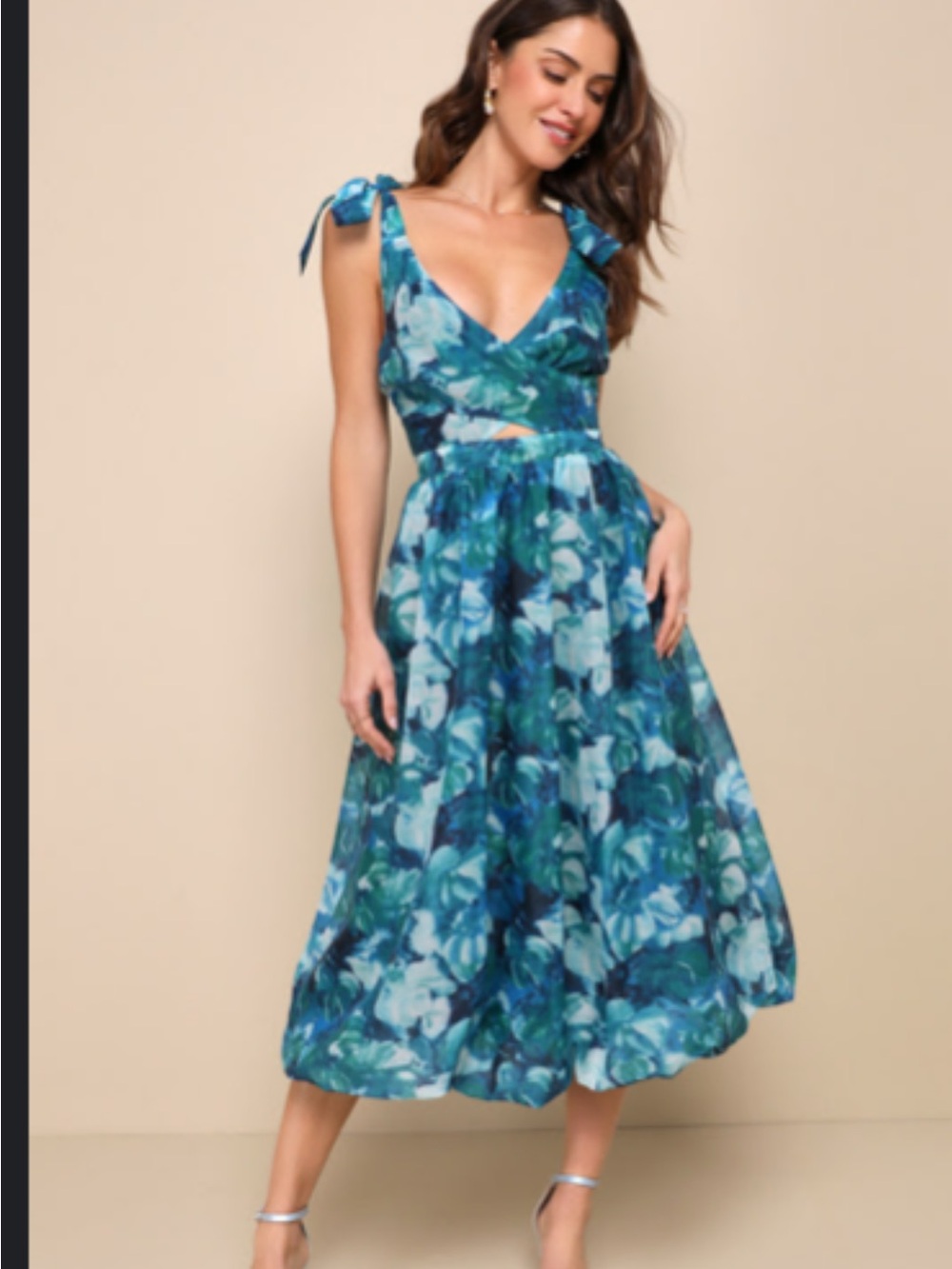 Lulus Blue Floral Tie-Shoulder Midi Dress